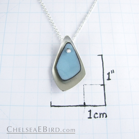 Chelsea Bird Jewelry Flame Small Aqua Pendant Size