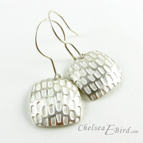 Chelsea Bird Designs Pixel Large Square Silver Hook Earrings