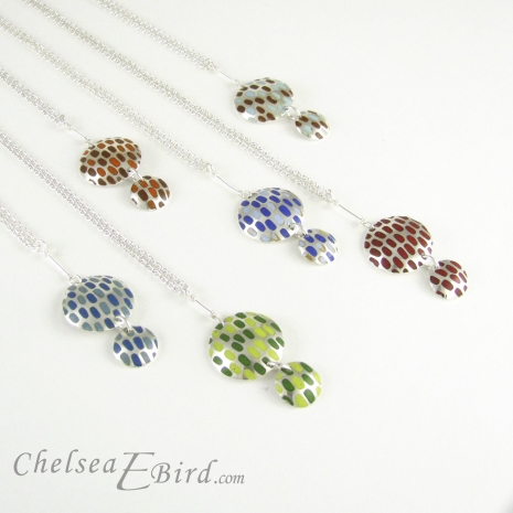 Chelsea Bird Jewelry Pixel Double Round Enameled Pendants