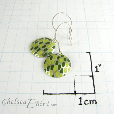 Chelsea Bird Designs Pixel Large Round Enameled Hook Earrings Size