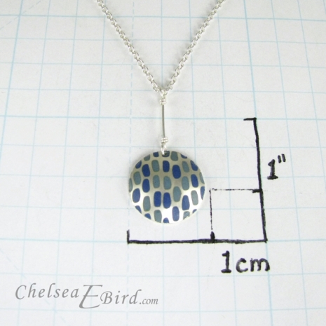 Chelsea Bird Designs Pixel Large Round Teal Enameled Pendant Size