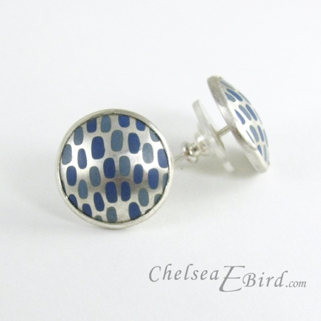 Chelsea Bird Designs Pixel Large Round Enameled Stud Earrings