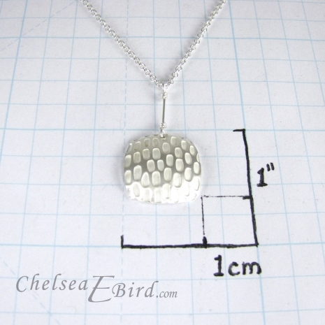 Chelsea Bird Designs Pixel Large Square Silver Pendant Size