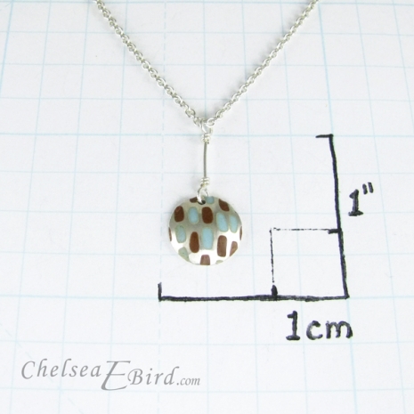 Chelsea Bird Designs Pixel Small Round Blue/Brown Enameled Pendant
