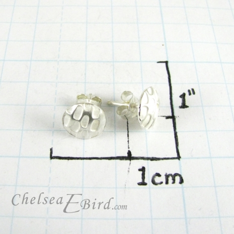 Chelsea Bird Designs Pixel Small Round Silver Studs Size