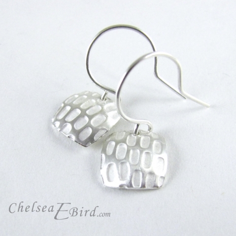 Chelsea Bird Designs Pixel Small Square Silver Hook Earrings